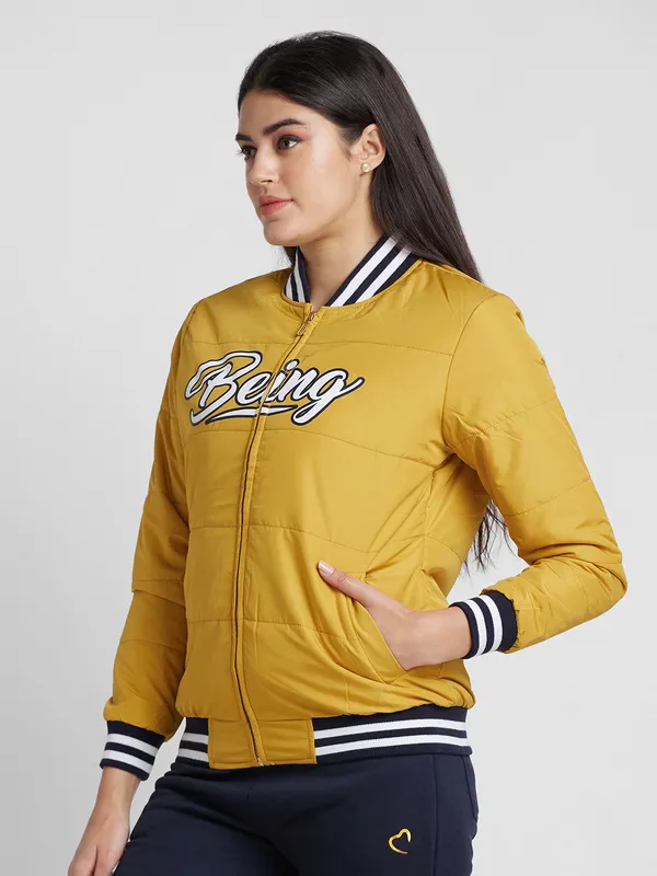 Being Human Clothing Women Regular Fit Collared Jackets-Mustard