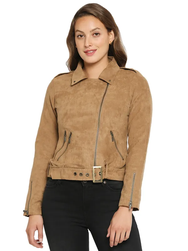 Being Human Clothing Women Regular Fit Collared Jackets-Camel