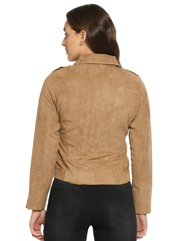 Being Human Clothing Women Regular Fit Collared Jackets-Camel