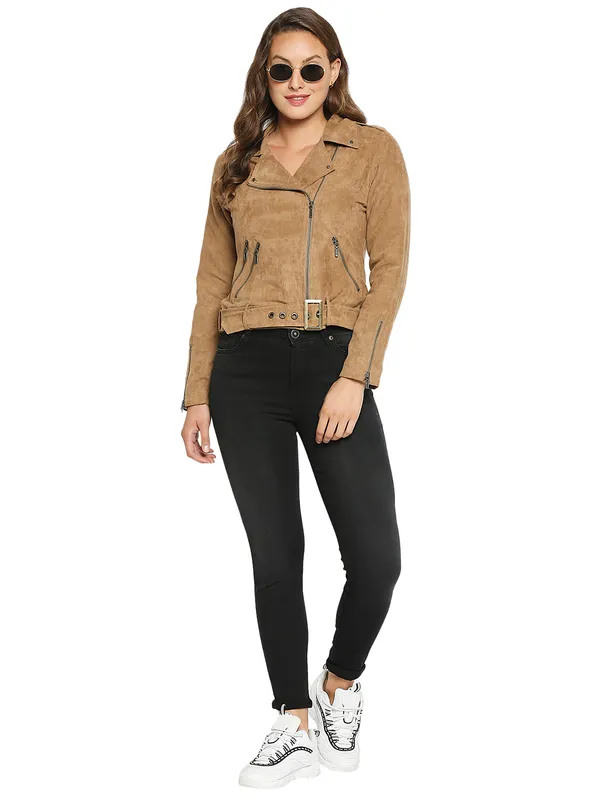 Being Human Clothing Women Regular Fit Collared Jackets-Camel