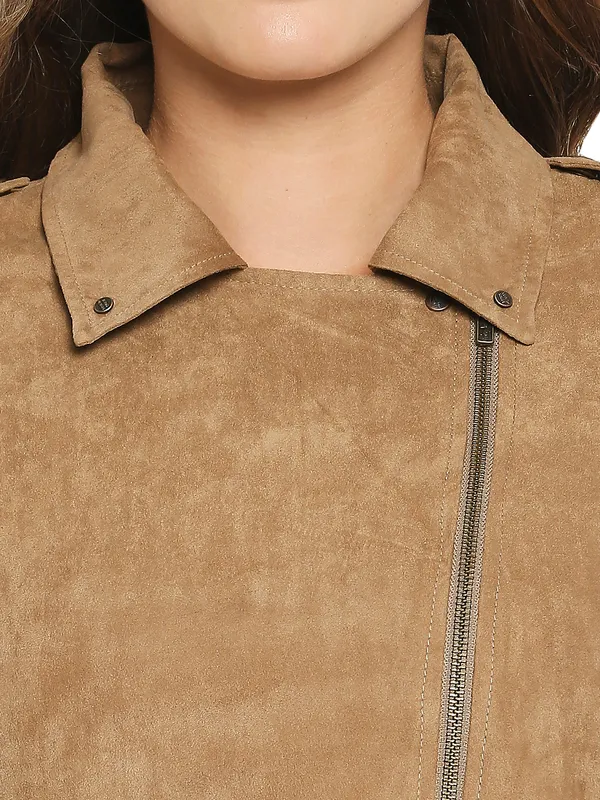 Being Human Clothing Women Regular Fit Collared Jackets-Camel