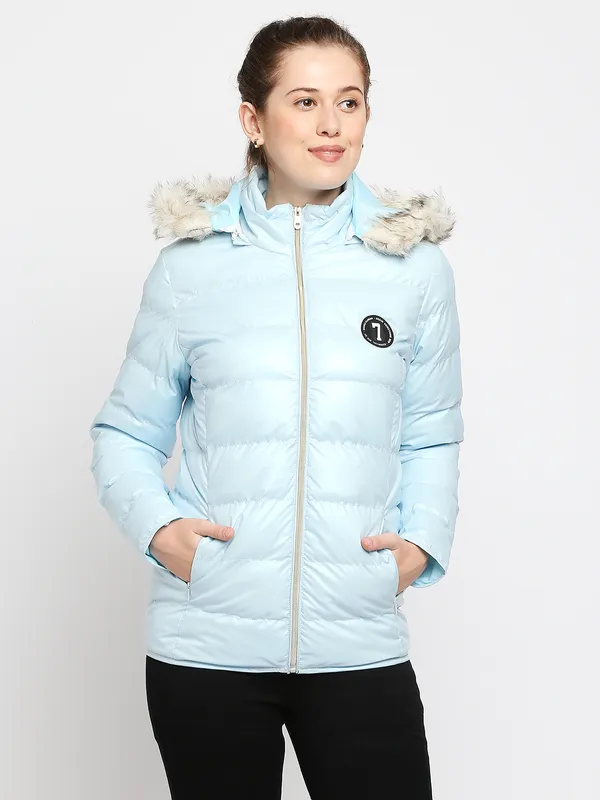 Being Human Semi Fit Women Collared Jackets-Chill Blue