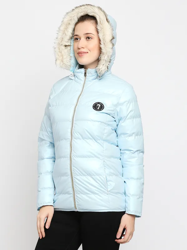 Being Human Semi Fit Women Collared Jackets-Chill Blue
