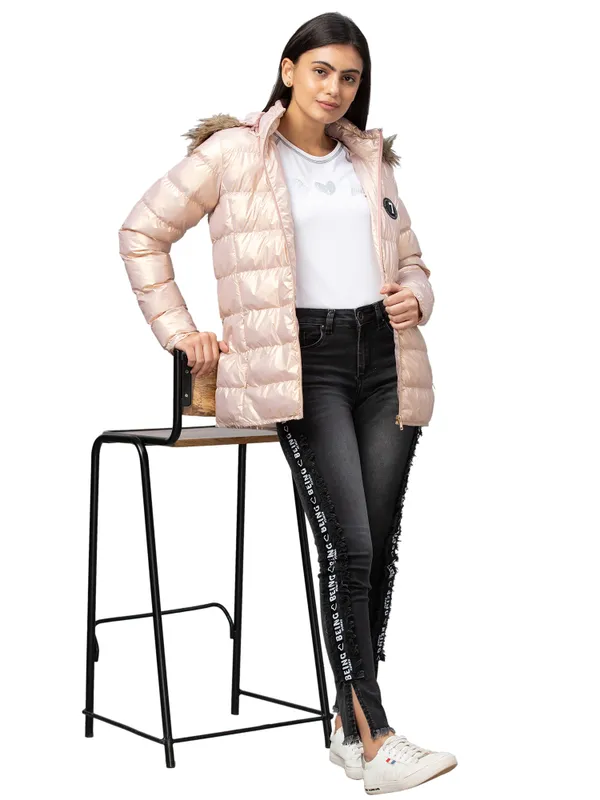 Being Human Semi Fit Women Collared Jackets-Golden Peach