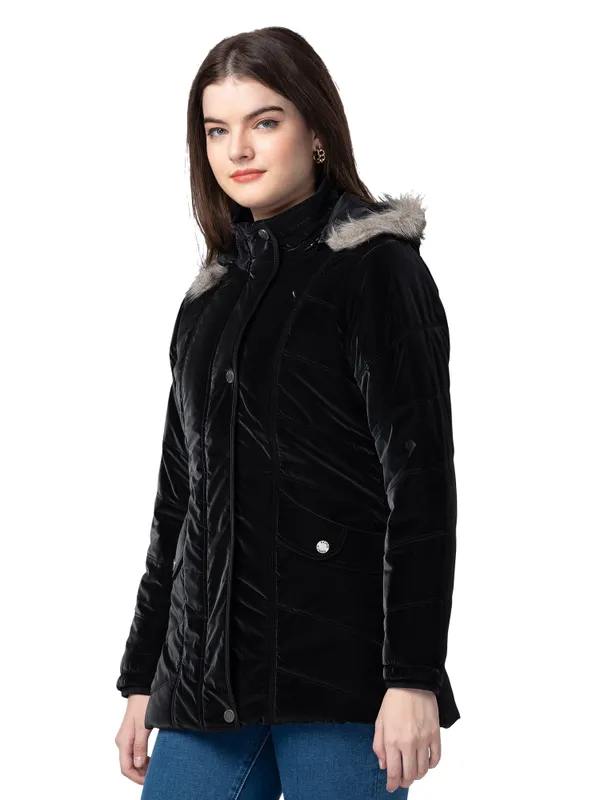 Being Human Regular Fit Women Collared Jackets-Matte Black