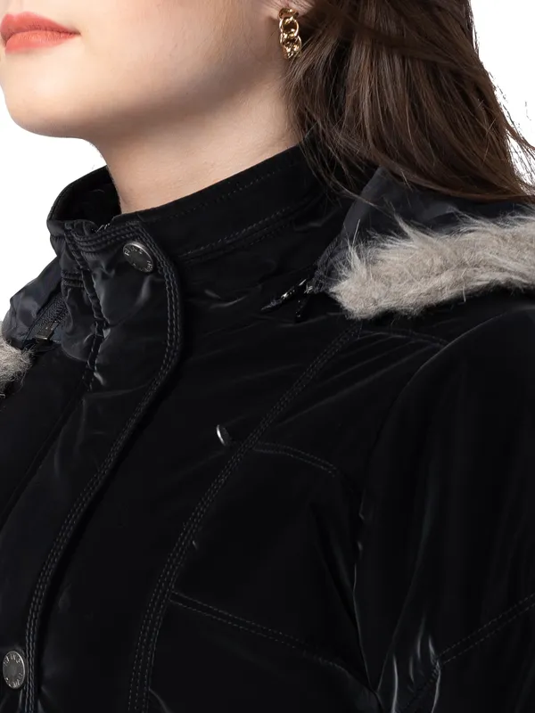 Being Human Regular Fit Women Collared Jackets-Matte Black