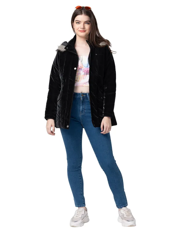 Being Human Regular Fit Women Collared Jackets-Matte Black