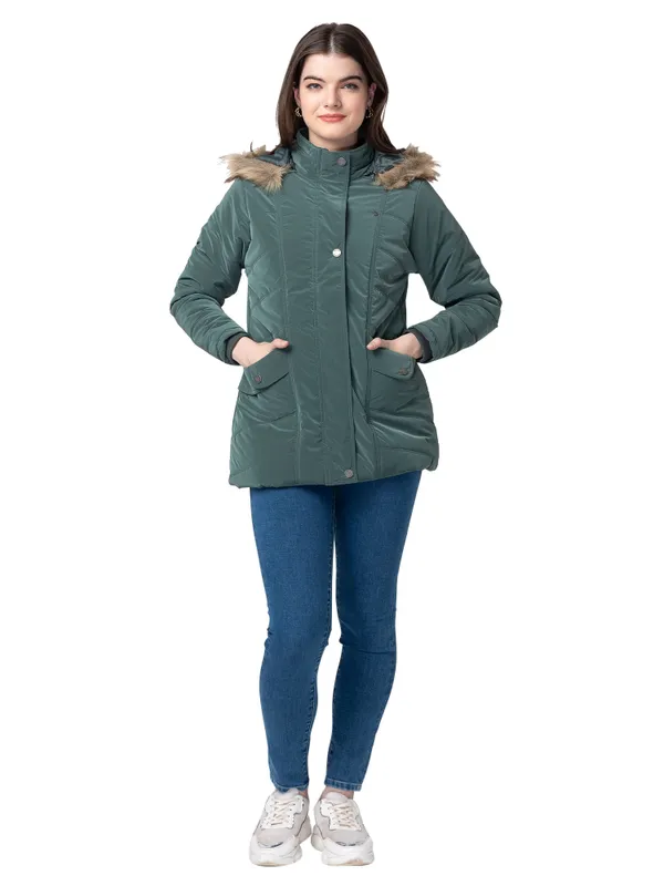 Being Human Regular Fit Women Collared Jackets-Matte Green