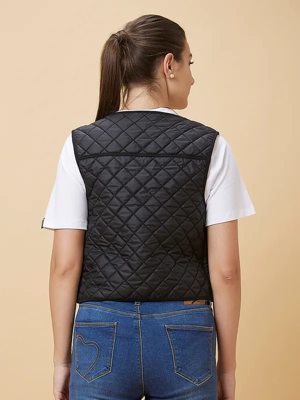 Being Human Women Waist Coat Fit V Neck Jackets Black & White