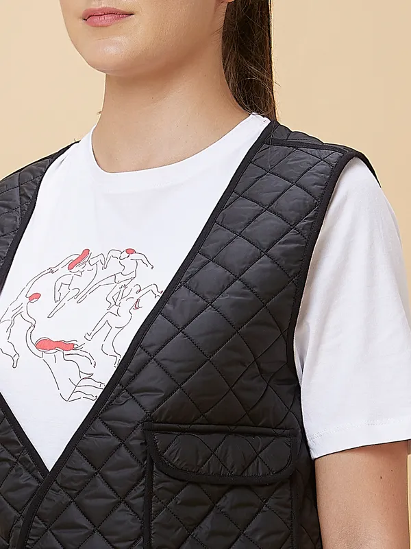 Being Human Women Waist Coat Fit V Neck Jackets Black & White