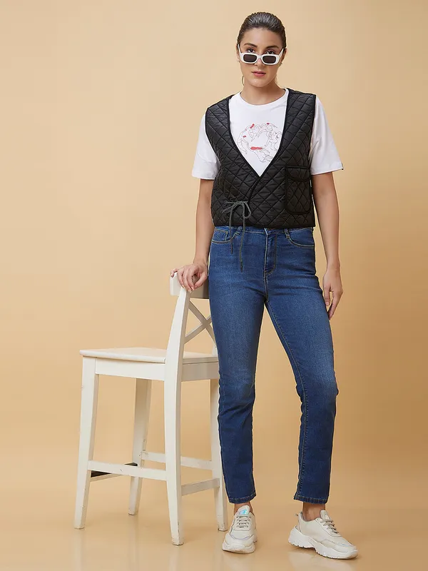 Being Human Women Waist Coat Fit V Neck Jackets Black & White
