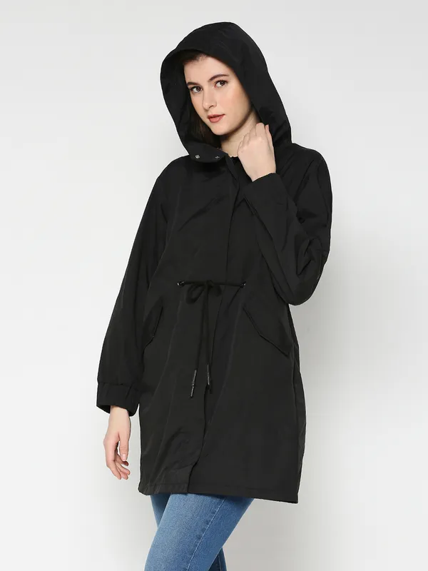 Being Human Clothing Women Easy Fit Hooded Jackets-Black