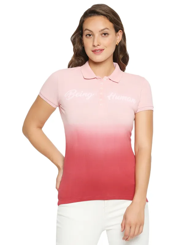 Being Human Clothing Women slim Fit Polo Neck T-Shirts-Pink
