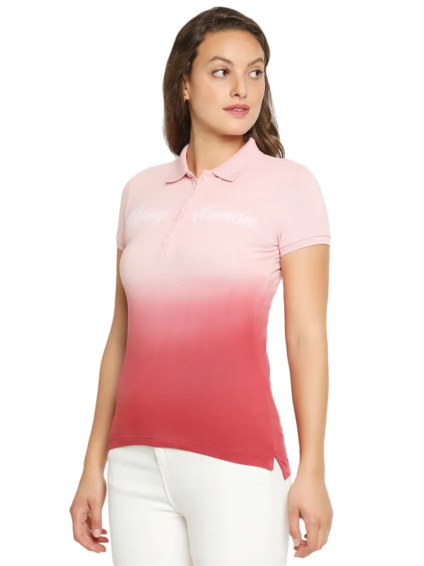 Being Human Clothing Women slim Fit Polo Neck T-Shirts-Pink