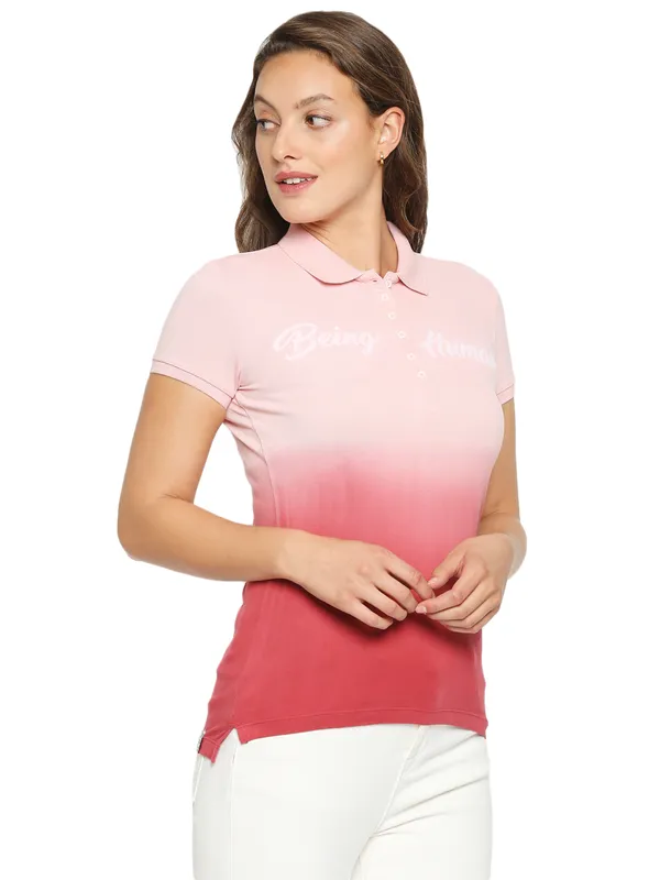 Being Human Clothing Women slim Fit Polo Neck T-Shirts-Pink