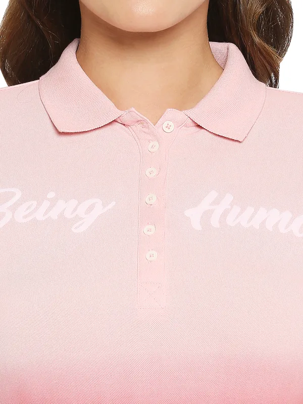 Being Human Clothing Women slim Fit Polo Neck T-Shirts-Pink