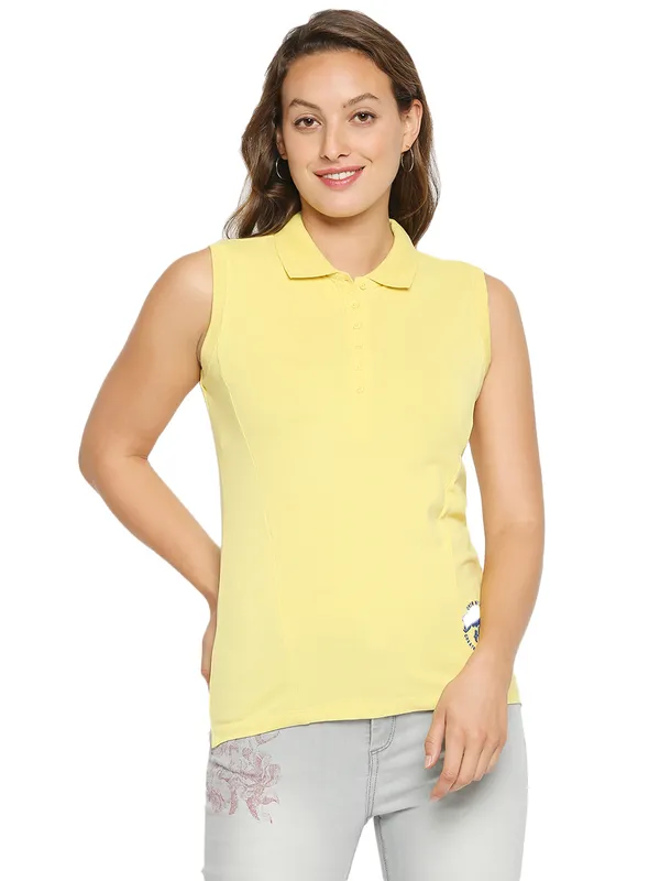 Being Human Slim Fit Women Polo Neck T-Shirts-Lemon Yellow