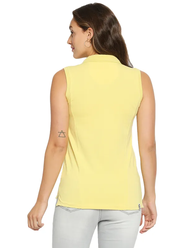 Being Human Slim Fit Women Polo Neck T-Shirts-Lemon Yellow