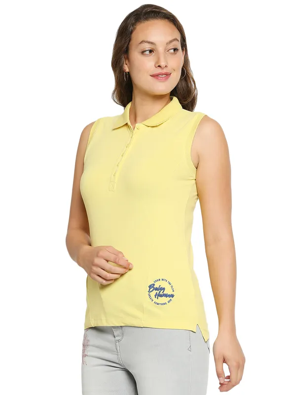 Being Human Slim Fit Women Polo Neck T-Shirts-Lemon Yellow