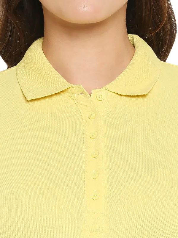 Being Human Slim Fit Women Polo Neck T-Shirts-Lemon Yellow