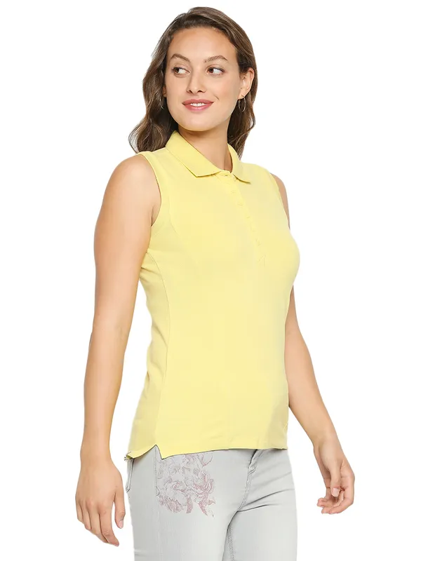 Being Human Slim Fit Women Polo Neck T-Shirts-Lemon Yellow