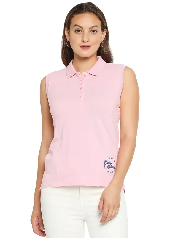 Being Human Slim Fit Women Polo Neck T-Shirts-Plastic Pink