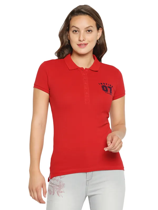 Being Human Slim Fit Women Polo Neck T Shirts Bright Red