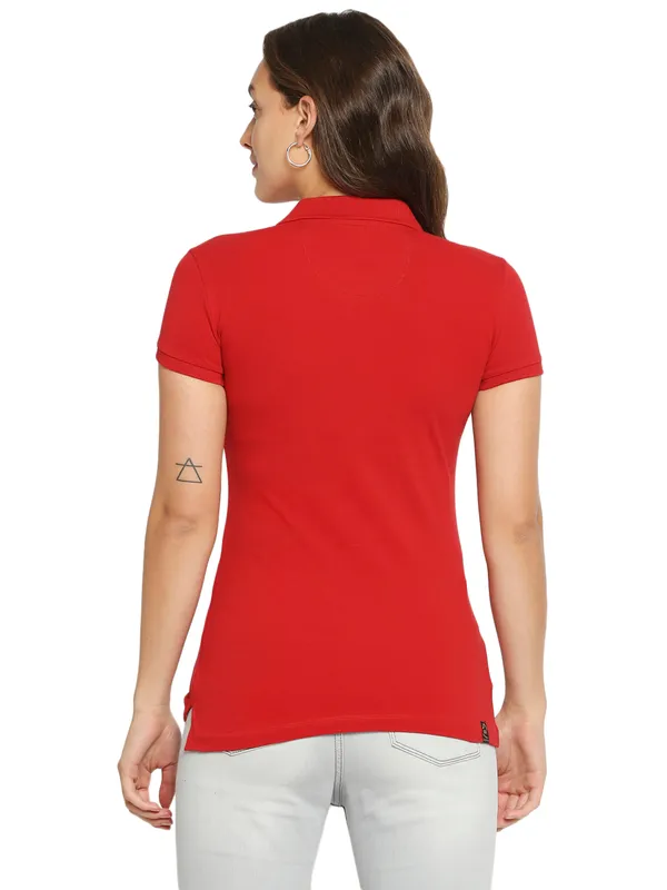Being Human Clothing Women slim Fit Polo Neck T-Shirts-Bright Red