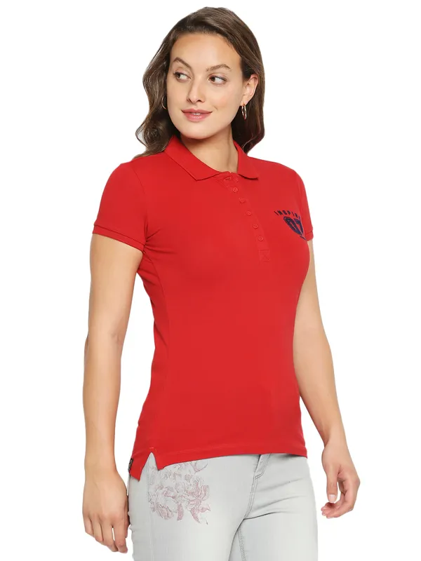Being Human Clothing Women slim Fit Polo Neck T-Shirts-Bright Red