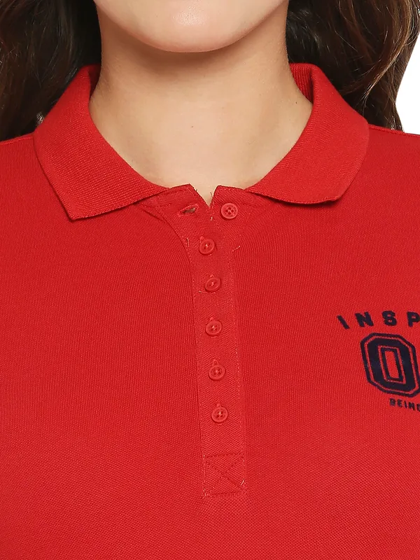Being Human Clothing Women slim Fit Polo Neck T-Shirts-Bright Red