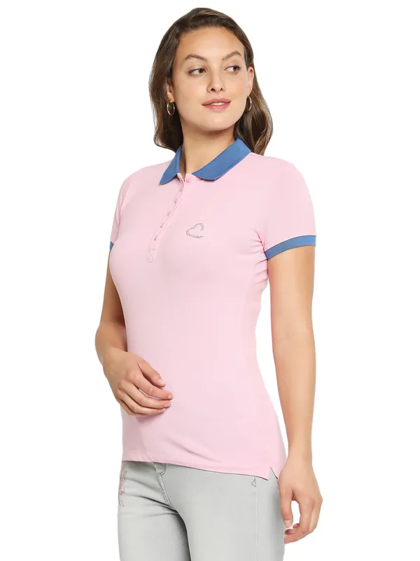 Being Human Clothing Women slim Fit Polo Neck T-Shirts-Plastic Pink