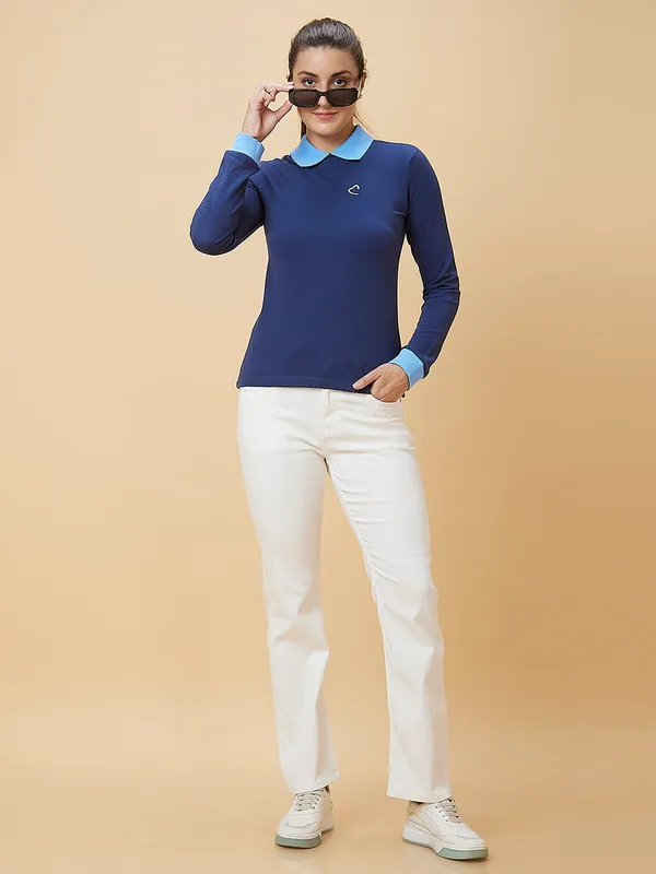 Being Human Clothing Women Regular Fit Polo Neck T-Shirts Navy
