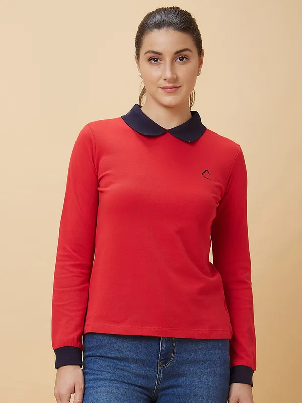 Being Human Clothing Women Regular Fit Polo Neck T-Shirts Red