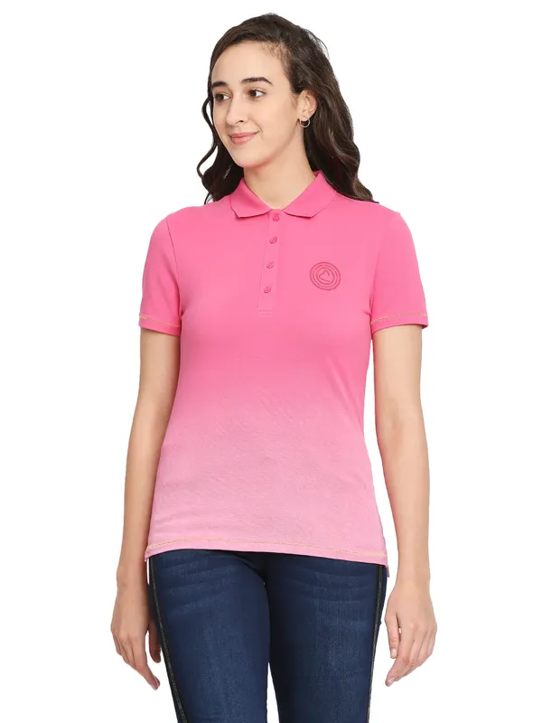 Being Human Semi Fit  Women Polo Neck T-Shirts-Electric Pink