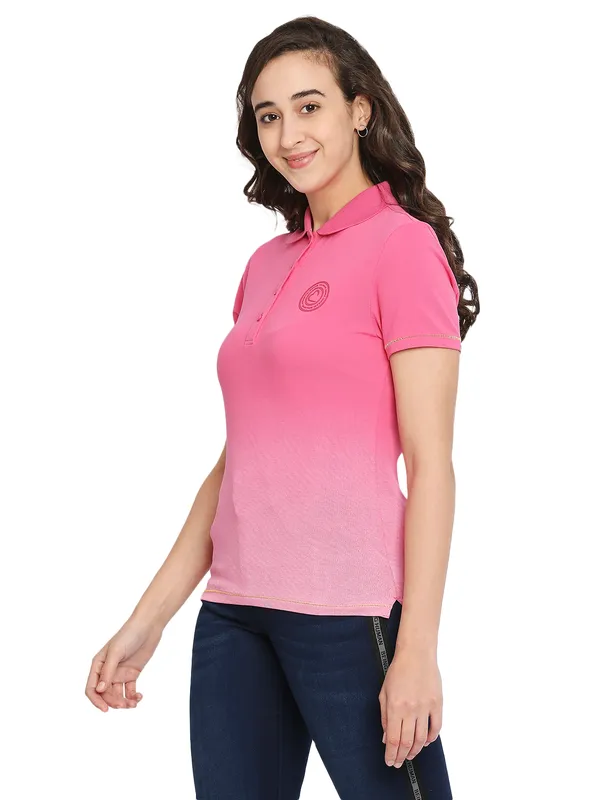 Being Human Semi Fit  Women Polo Neck T-Shirts-Electric Pink