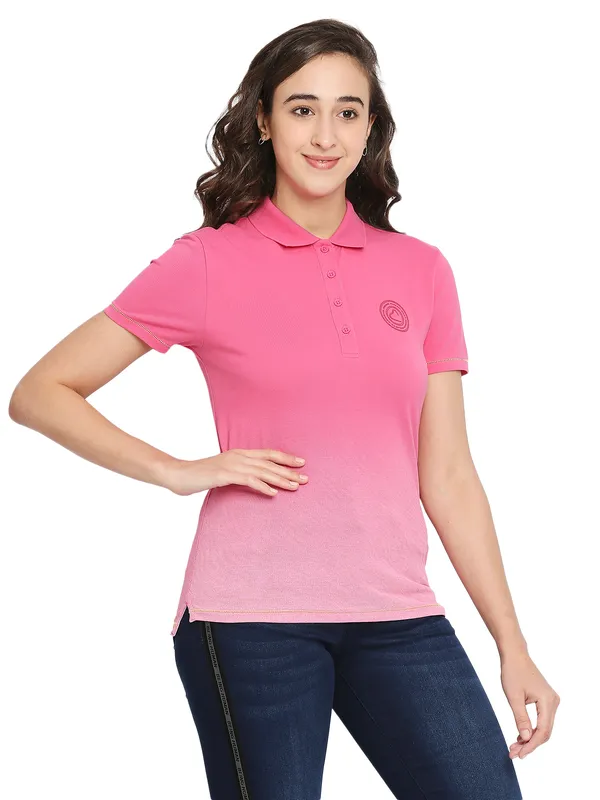 Being Human Semi Fit  Women Polo Neck T-Shirts-Electric Pink