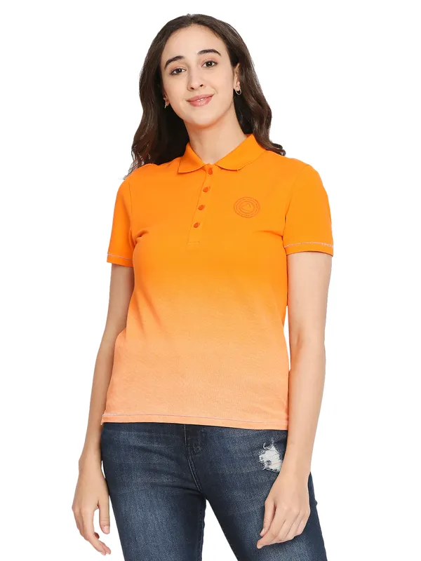 Being Human Semi Fit  Women Polo Neck T-Shirts-Orange Tiger