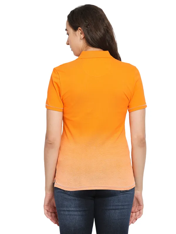 Being Human Semi Fit  Women Polo Neck T-Shirts-Orange Tiger