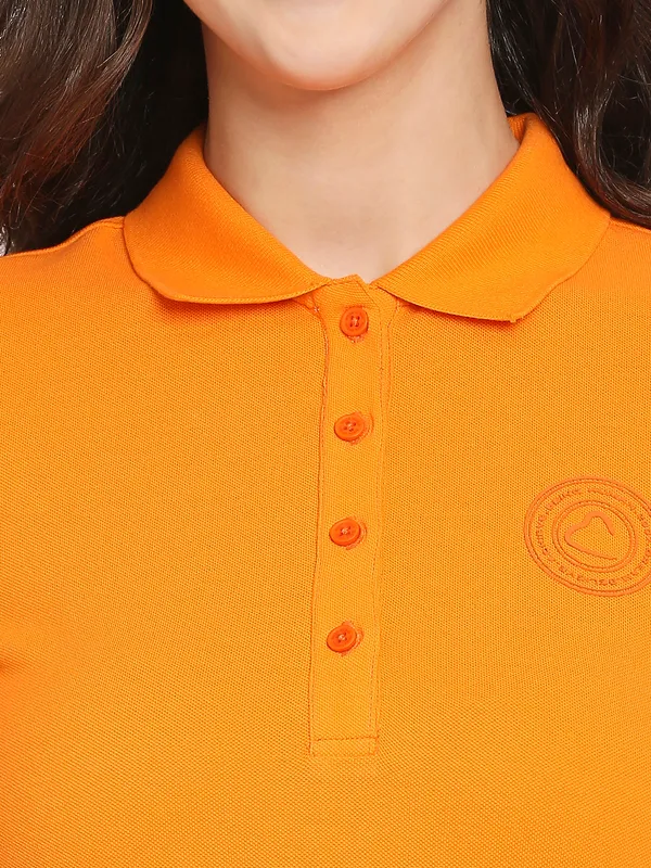 Being Human Semi Fit  Women Polo Neck T-Shirts-Orange Tiger