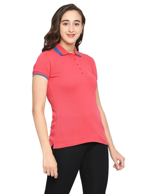 Being Human Semi Fit Women Polo Neck T-Shirts-Geranium