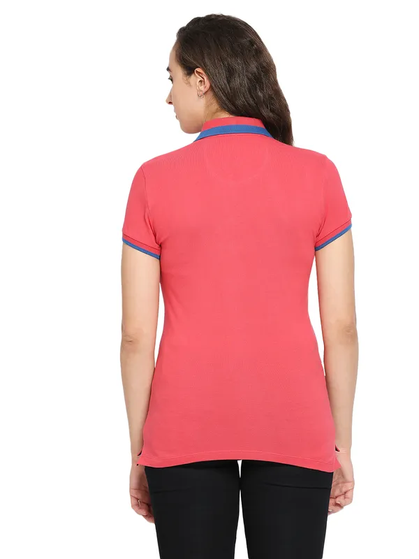 Being Human Semi Fit Women Polo Neck T-Shirts-Geranium