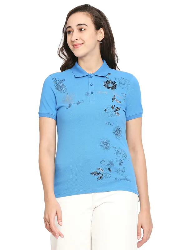 Being Human Semi Fit  Women Polo Neck T-Shirts-Dazzling Blue