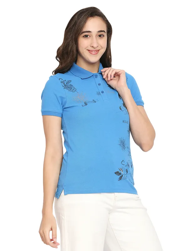 Being Human Semi Fit  Women Polo Neck T-Shirts-Dazzling Blue