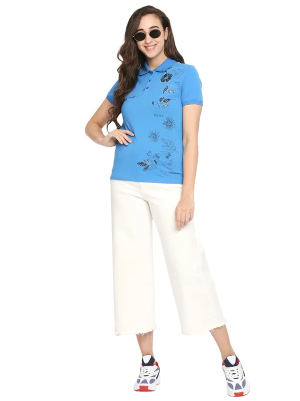 Being Human Semi Fit  Women Polo Neck T-Shirts-Dazzling Blue