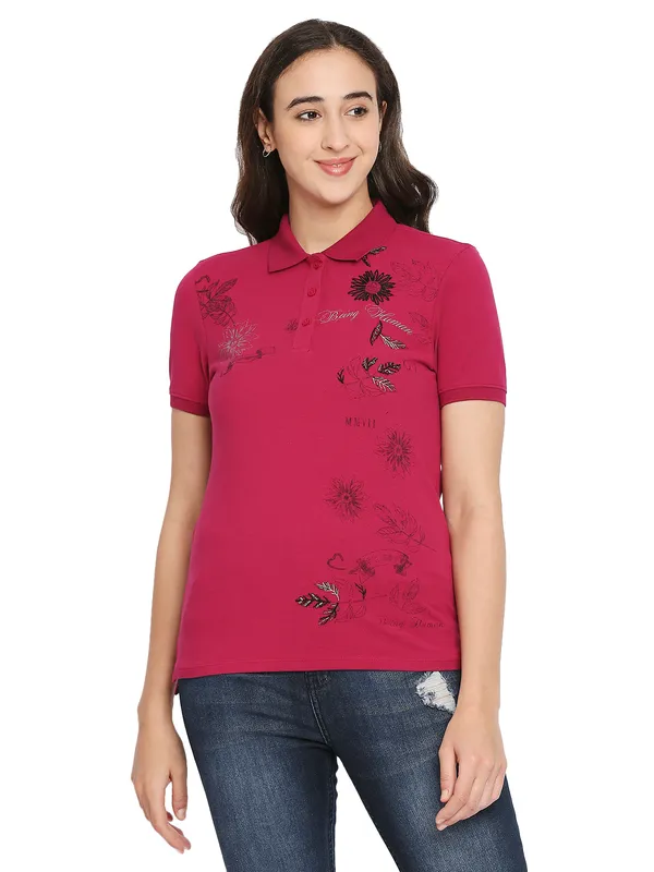 Being Human Semi Fit  Women Polo Neck T-Shirts-Festive Fuchsia