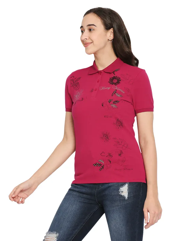 Being Human Semi Fit  Women Polo Neck T-Shirts-Festive Fuchsia