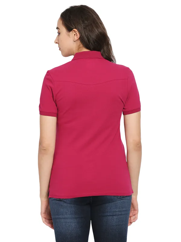 Being Human Semi Fit  Women Polo Neck T-Shirts-Festive Fuchsia