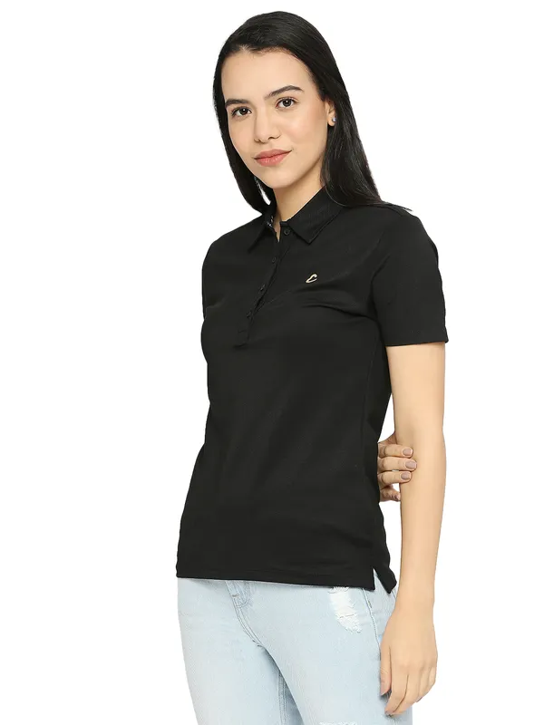 Being Human Clothing Semi Fit Polo Women Polo Neck T-Shirts-Jet Black