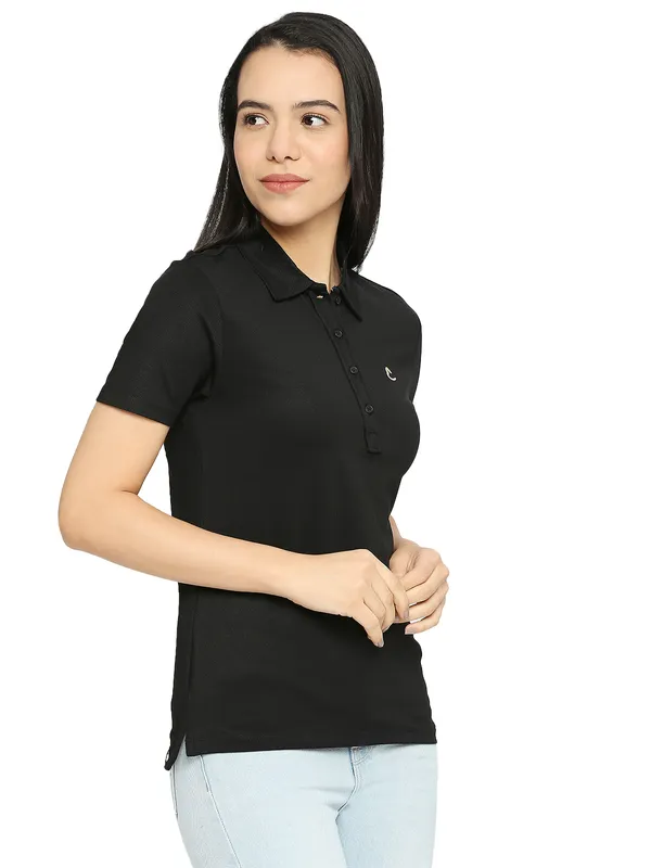 Being Human Clothing Semi Fit Polo Women Polo Neck T-Shirts-Jet Black