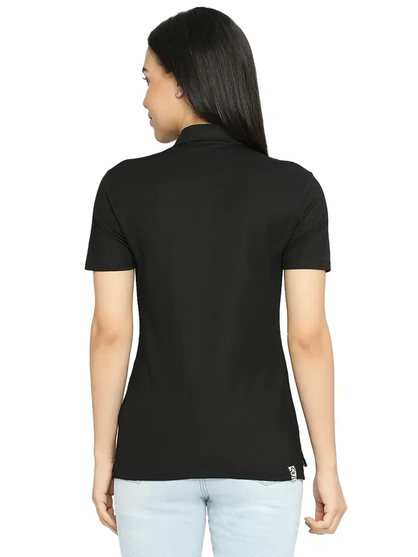 Being Human Clothing Semi Fit Polo Women Polo Neck T-Shirts-Jet Black